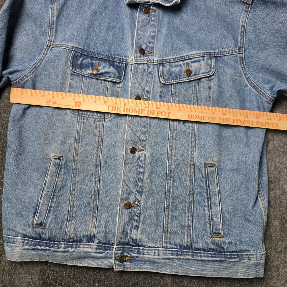 Vtg Wrangler Rugged Wear Trucker Jacket Mens XLT XL Tall Denim Pockets Biker Y2K - Picture 2 of 10